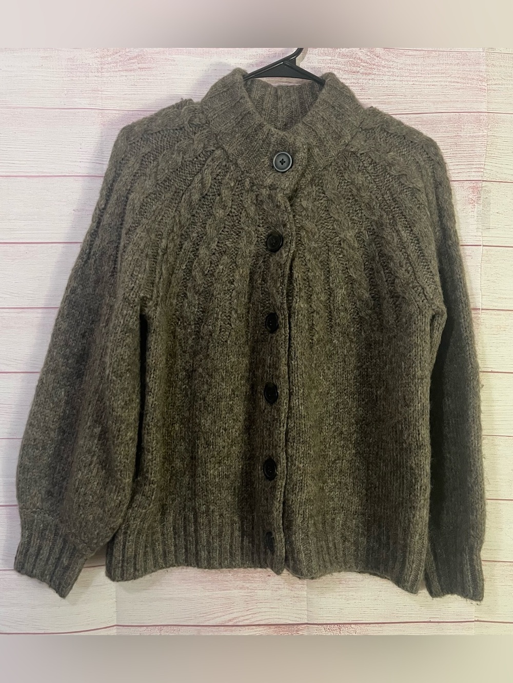 Madewell Harwood Wool Blend  Cableknit Mockneck Cardigan Sweater Size Small